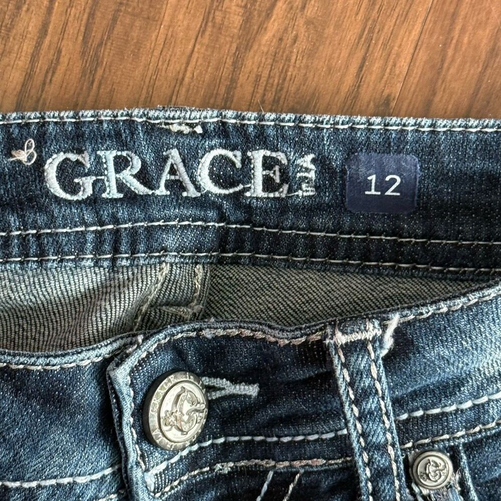 Grace In LA Girls Jeans Size 12 Capri Embellished Rhinestones - Picture 4 of 6